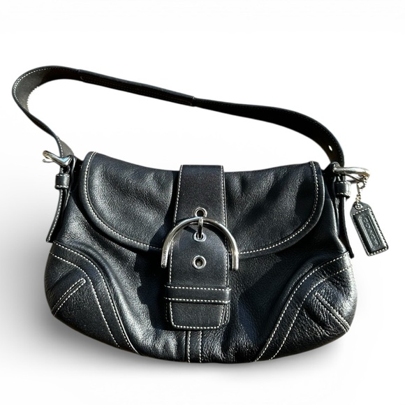 Coach Handbags - Coach Vintage Black Leather Soho Shoulder Bag Y2K Small Purse Silver Buckle